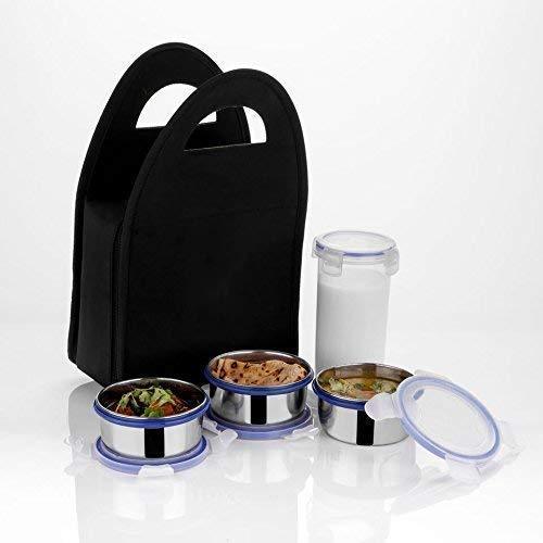 2201 Compact Stainless Steel Airtight Lunch Box Set - 4 pcs (3 Leakproof Containers and 1 Bottle) - SkyShopy 2201 Compact Stainless Steel Airtight Lunch Box Set - 4 pcs (3 Leakproof Containers and 1 Bottle) - SkyShopy